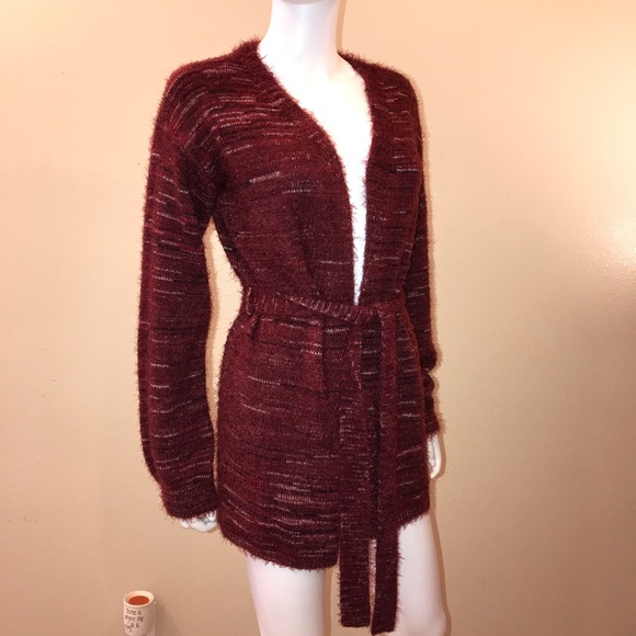 Knox Rose Sweaters - Knox Rose Fuzzy Eyelash Cardigan Sweater Tie Front